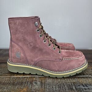 Carhartt Moc Toe Wedge Boots Womens Size 8 Lace Up Work Boots Red